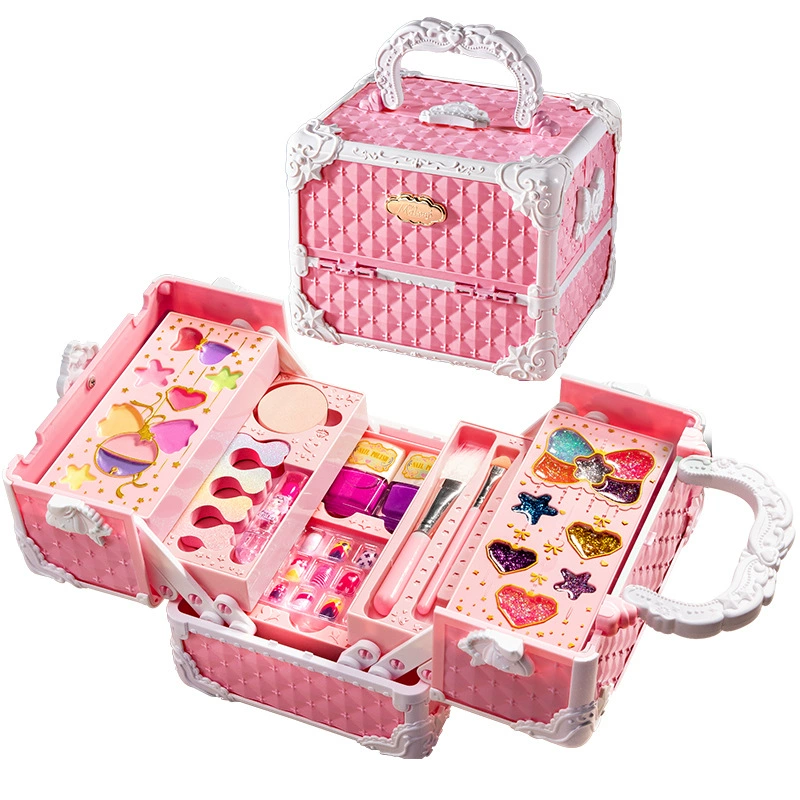 Handheld Princess Makeup Toy Box, Playset with Doll & Accessories, Gift Box, 22.4×19×16.4 cm