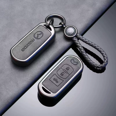 For Mazda Onksera key: Car key bag - high-grade-gray-zinc-alloy-frame-car-logo-braided-rope