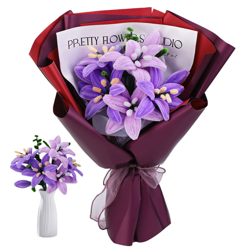 트위스트 스틱 보라색 백합 꽃다발 재료 팩