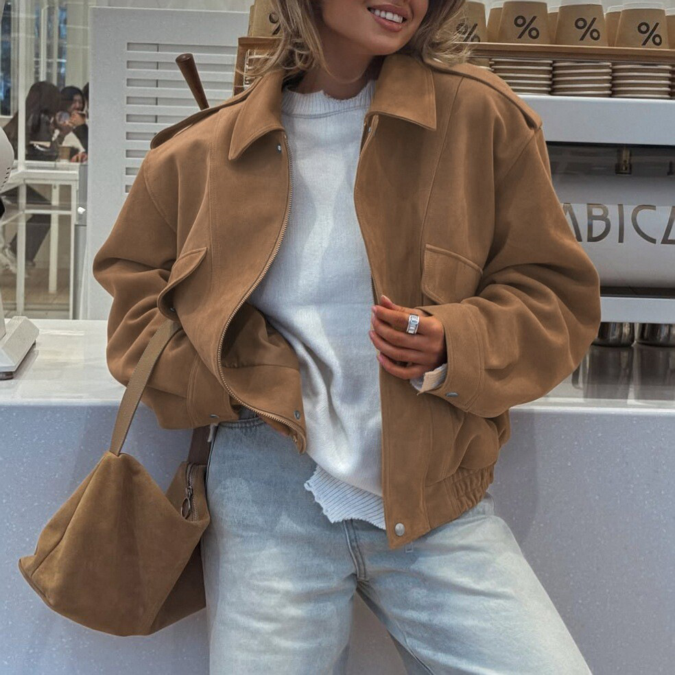 Fd2243 In-Stock Ozon Hot-Selling 2025 Autumn and Winter New Women's Fashion Loose Suede Jacket Top