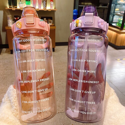 Large-capacity cross-border space cup with time scale straw men and women outdoor portable plastic cup sports large water bottle 