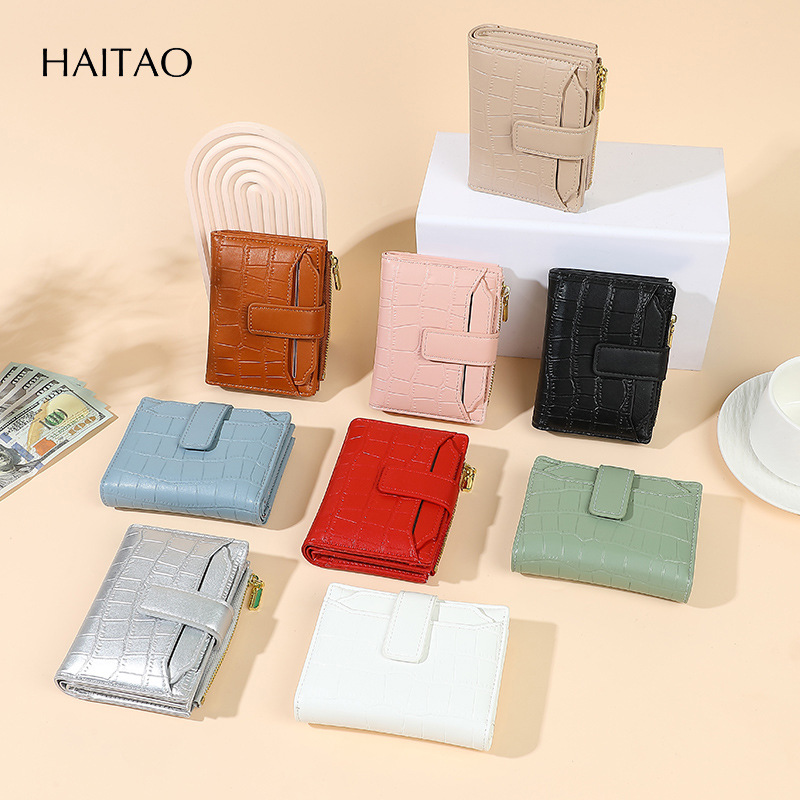 2025 nueva billetera para mujer, versión de alta gama, patrón de piedra coreano, dos pliegues, doble cremallera, funda para tarjeta de cuero, billetera