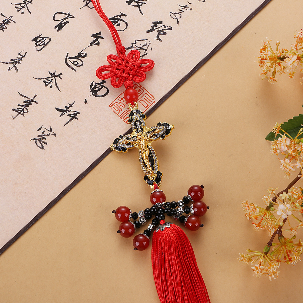 Carefully Selected Cross-Border Gold Cross Car Hangings, Car Interior Decorations, Car Pendants, Tassel Decorations, Wholesale