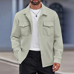 2024秋冬欧米の越境カジュアル紳士服の襟をめくって、純色のダブルポケットの修身ジャケットを掛けます。