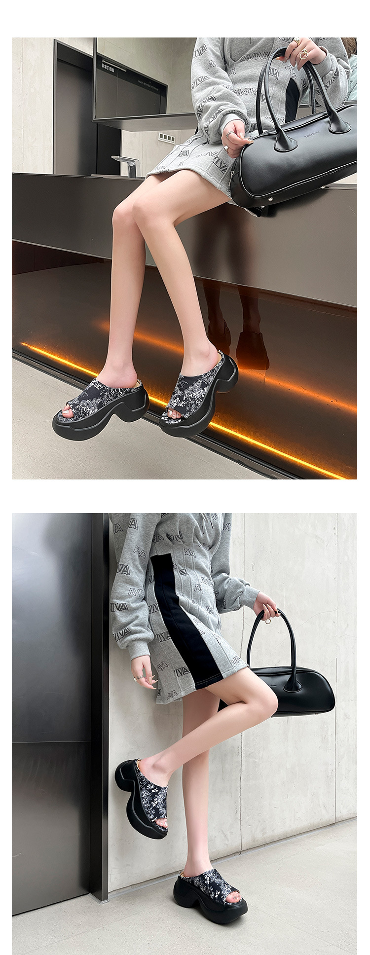 Dép xỏ ngón nữ đế dày thêu họa tiết phong cách Trung Quốc, gót cao phối sườn xám — Màu đen, Màu trắng chi tiết 12