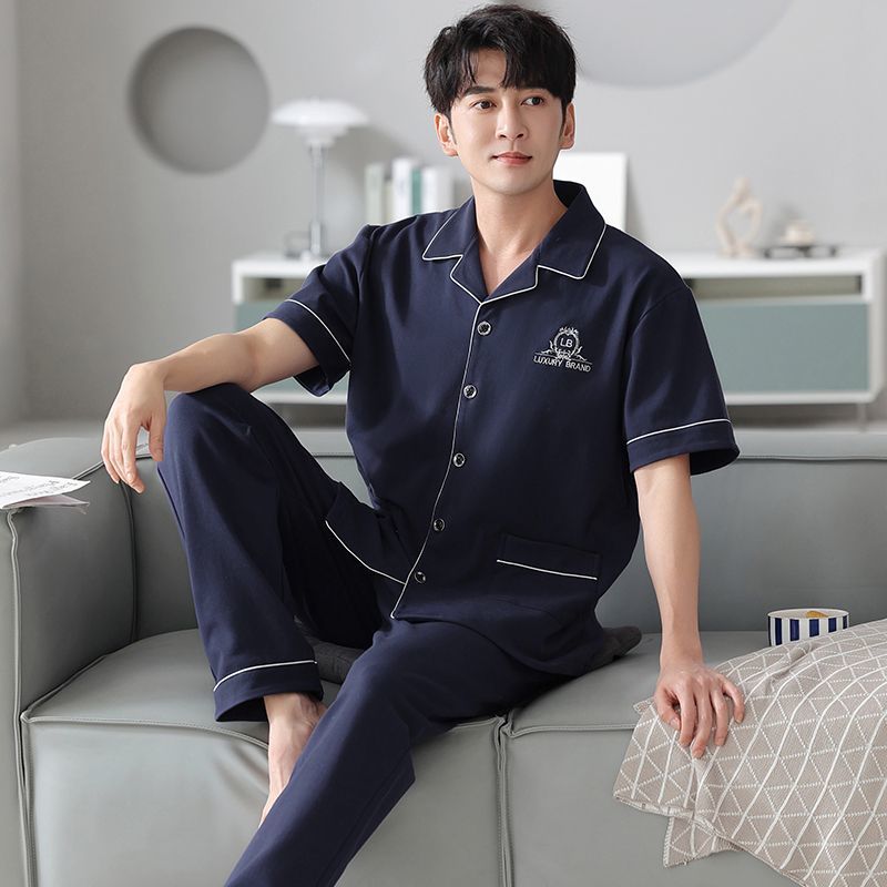 100% pantalones de algodón de manga corta pijamas de hombre verano más tamaño traje de algodón suelto ropa para el hogar