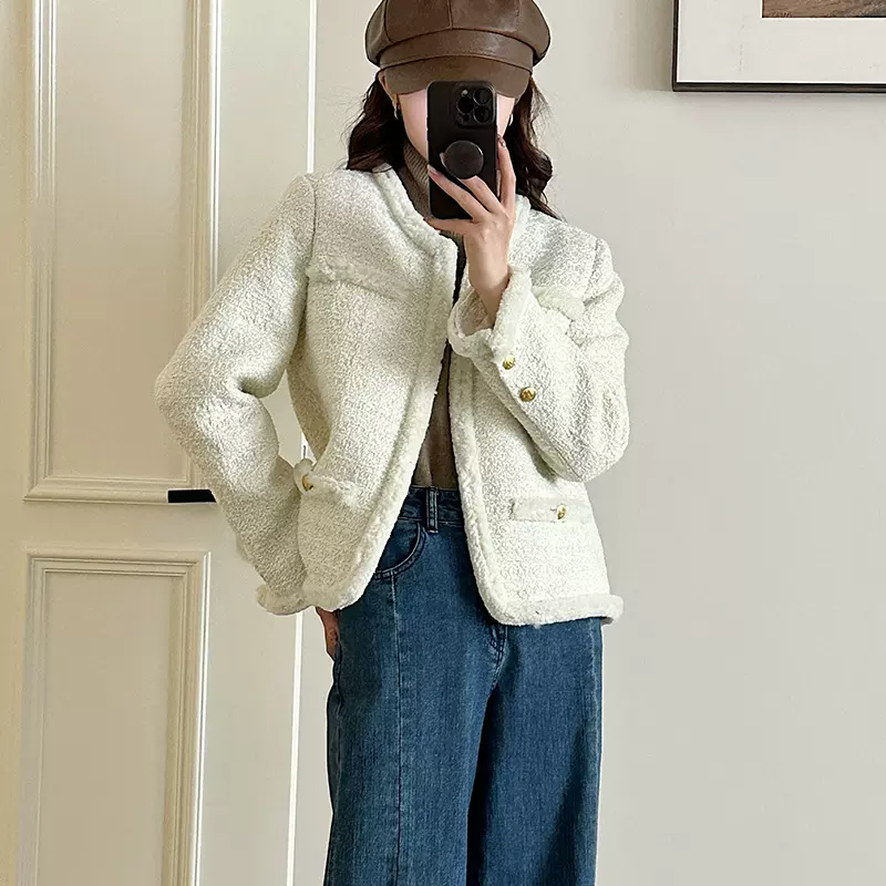 [本初]粗花呢编织肌理感小香风羽绒服外套24冬季新款加厚短款夹克