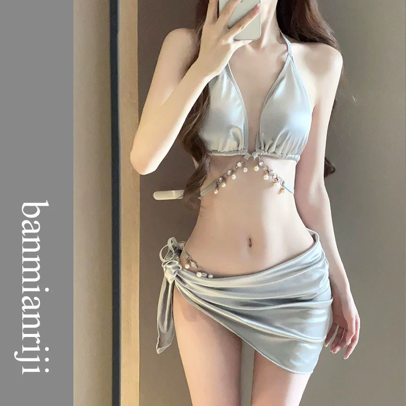 Пляжный купальник, комплект, sexy push up лиф, французский стиль, облегающий