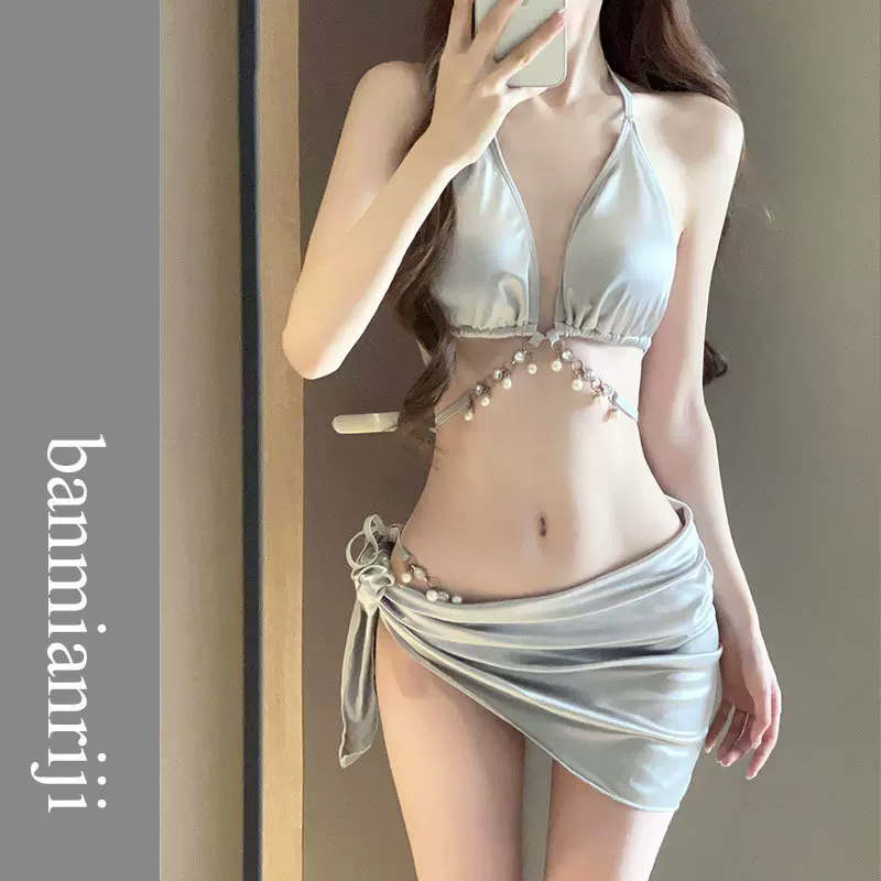 Пляжный купальник, комплект, sexy push up лиф, французский стиль, облегающий