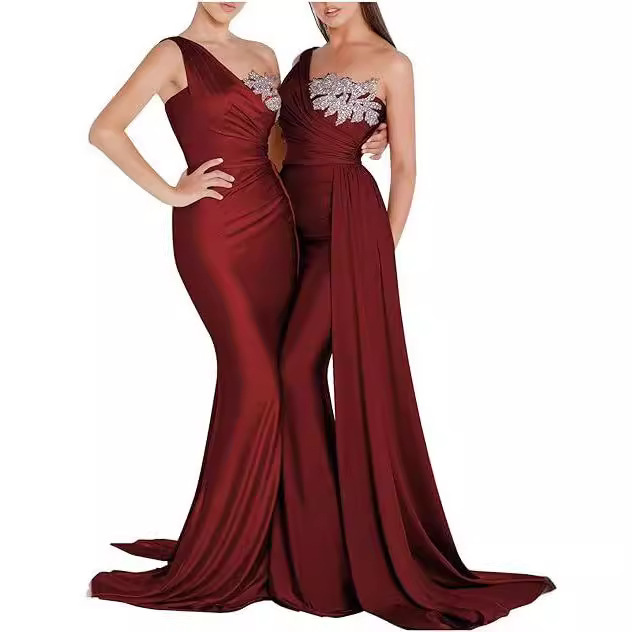 Long Bridesmaid Dress 2026 Lace Chiffon Fashion Beach Wedding Party Dress Cross-Border Socialite Tie-Up Evening Gown