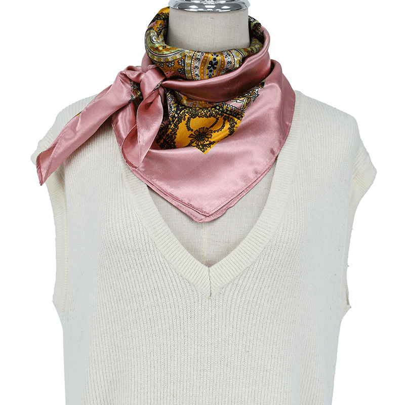 Pañuelo de seda de flor de anacardo con sentido premium retro transfronterizo nuevo pañuelo en la cabeza para damas de moda y elegante 90 pañuelo cuadrado grande