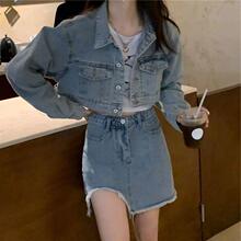 春秋季牛仔外套衬衫女装百搭显瘦高腰显瘦长袖性感短外套外搭韩系