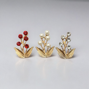 New DIY Pearl Rhinestone Leaf Gold Alloy Accessories Bridal Hair Accessories Headdress Round Fan Handmade Materials in Stock