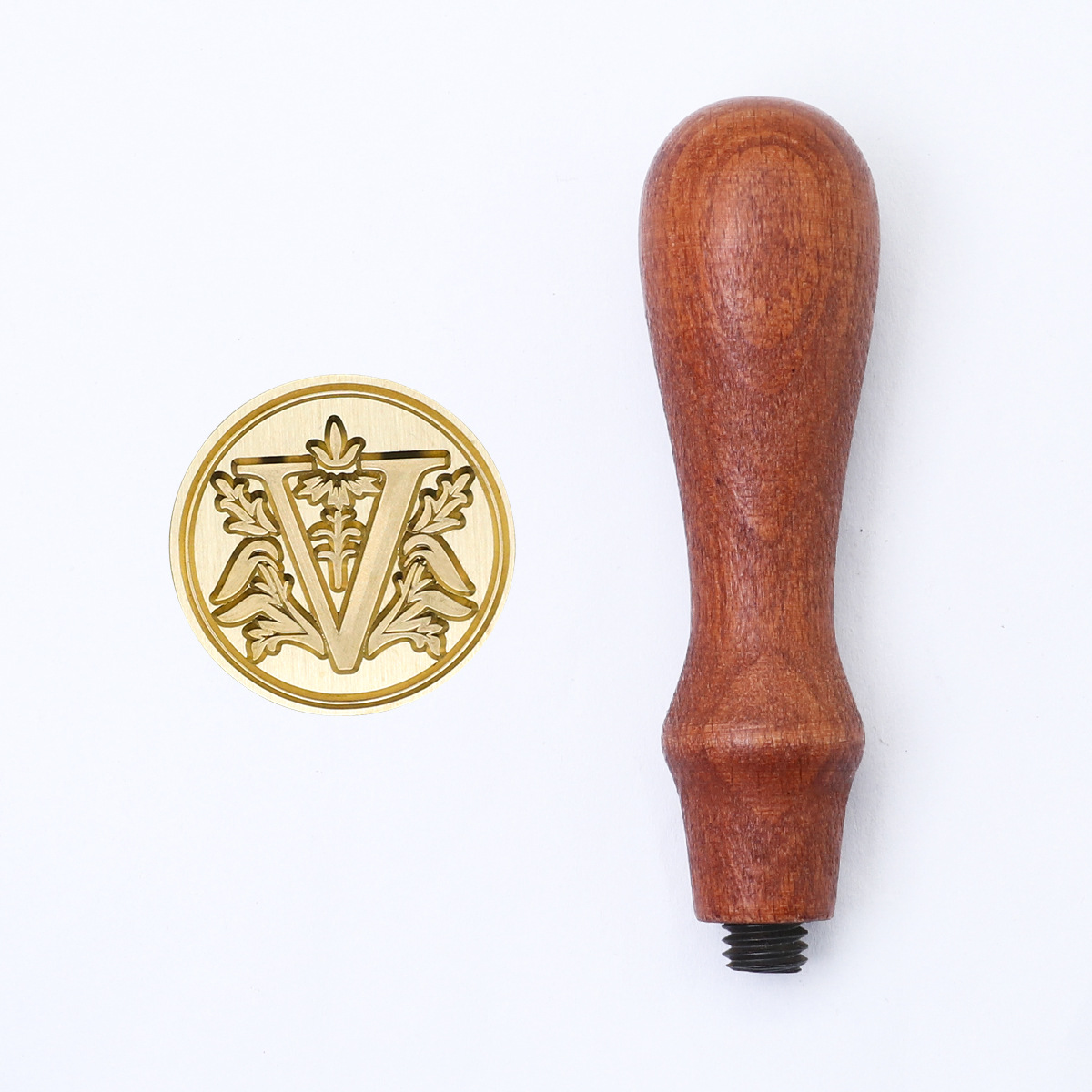 Sello de pintura de fuego retro cabeza de capítulo letra europea sello de un solo capítulo mango de madera cuenta de mano sello de pintura de fuego cabeza de cobre redondo sólido