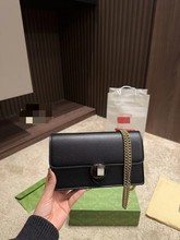 G家 小方包 链条包 女士斜挎包 单肩包荔枝纹 按扣开合皮革手拿包