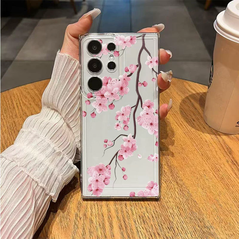 Чехол для телефона Pink Sakura (TC6), прозрачный Space Shell, совместим с iPhone/Samsung/Huawei/Xiaomi