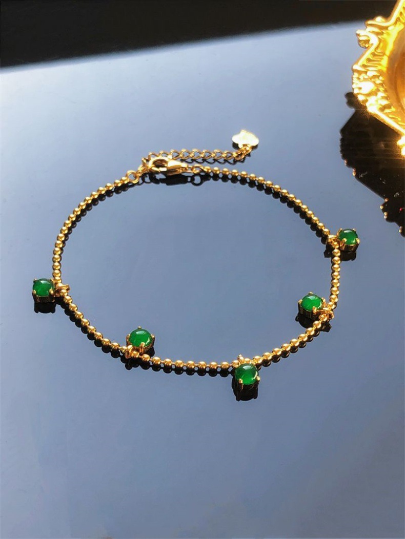 Vòng tay ngọc bích tự nhiên băng mặt trời 925 bạc dát mặt trứng bầu khóa an toàn chi tiết 6