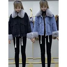 羊羔毛牛仔夹克女2025冬季新品百搭加绒加厚大毛领短款纯色外套