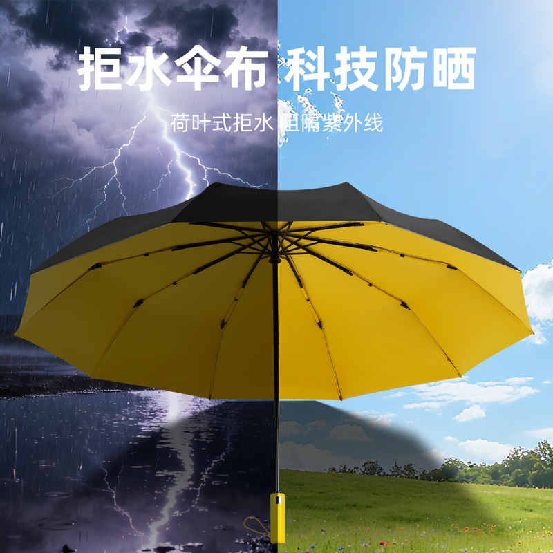 Tiktok Trending Fully Automatic Oversized Thickened Four-Person Sun and Rain Dual-Use Umbrella Reverse Double-Layer Color Matching Storm-Resistant Umbrella