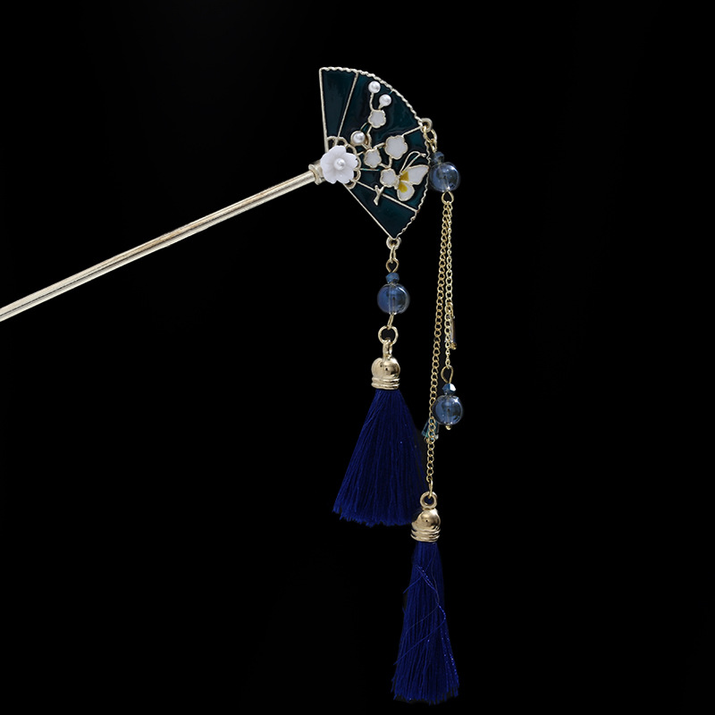 Rosa azul y blanco rhinestone flor horquilla mujeres de alto grado paso sacudida borla rizador de pelo horquilla estilo antiguo hanfu accesorios para el cabello otoño