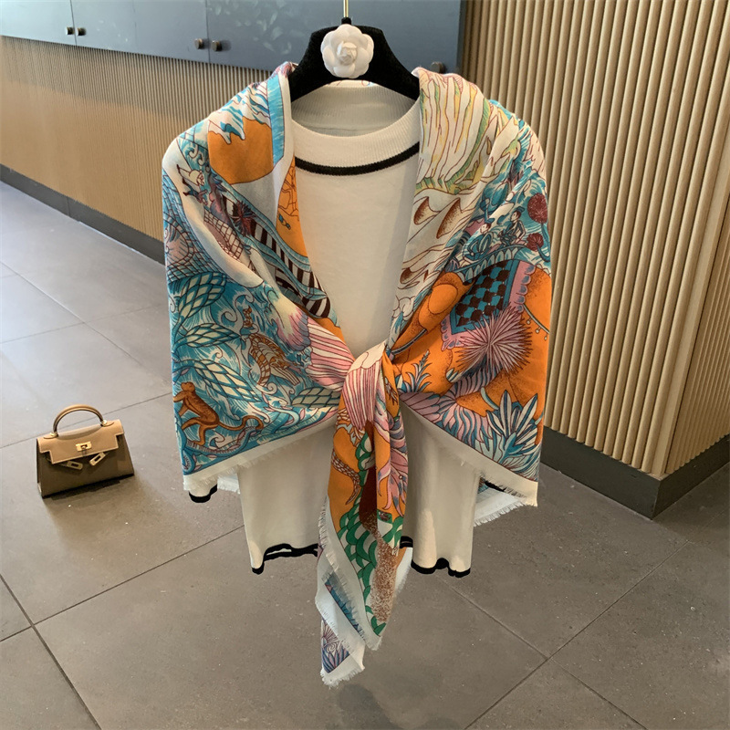 千鸟格亚麻围巾女夏季新款防晒大方巾薄款丝巾空调房外搭披肩|undefined