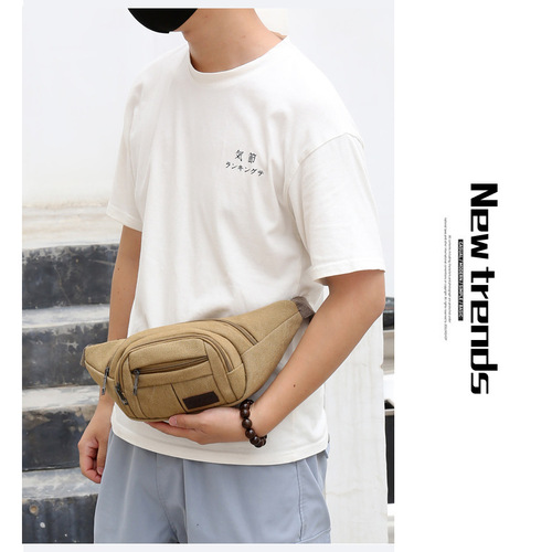 Men's Work Site Close-Fitting Waist Bag Durable Canvas Crossbody Phone Change Crossbody Single Shoulder Convenient Multi-Layer Bag