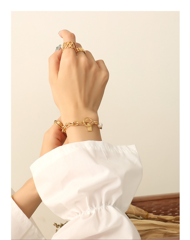 304 Stainless Steel Pendant Material Pearl Inlay Material Bracelets Classification 304 Stainless Steel Chain Material PVD Coated Real Gold Plated 18K Gold Geometric 304 Stainless Steel Fashion Waterproof Non Tarnish 304 Stainless Steel Bracelets