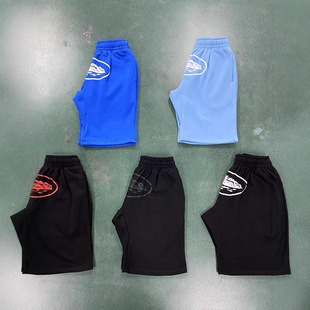 Cross-Border American Street Hip-Hop Printed Knitted Shorts Men's Trendy Summer Loose High Street Five-Point Mid-Length Sweatpants Men's Clothing