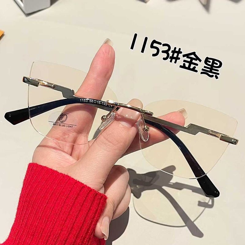 Gafas sin marco en gafas de alto valor facial con gafas de luz azul protectoras miopía para ojos de gato con gafas de luz plana de marco grande