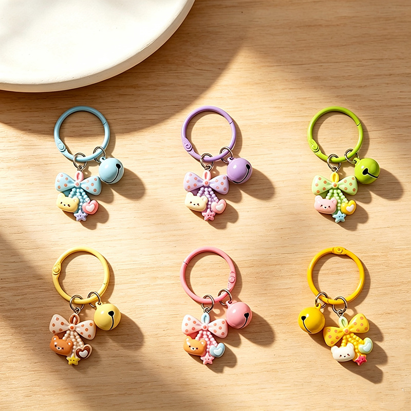 New colorful bear bow bell keychain, a cute accessory for girls, perfect for student bags, and a DIY charm New colorful bear bow bell keychain, a cute accessory for girls, perfect for student bags, and a DIY charm