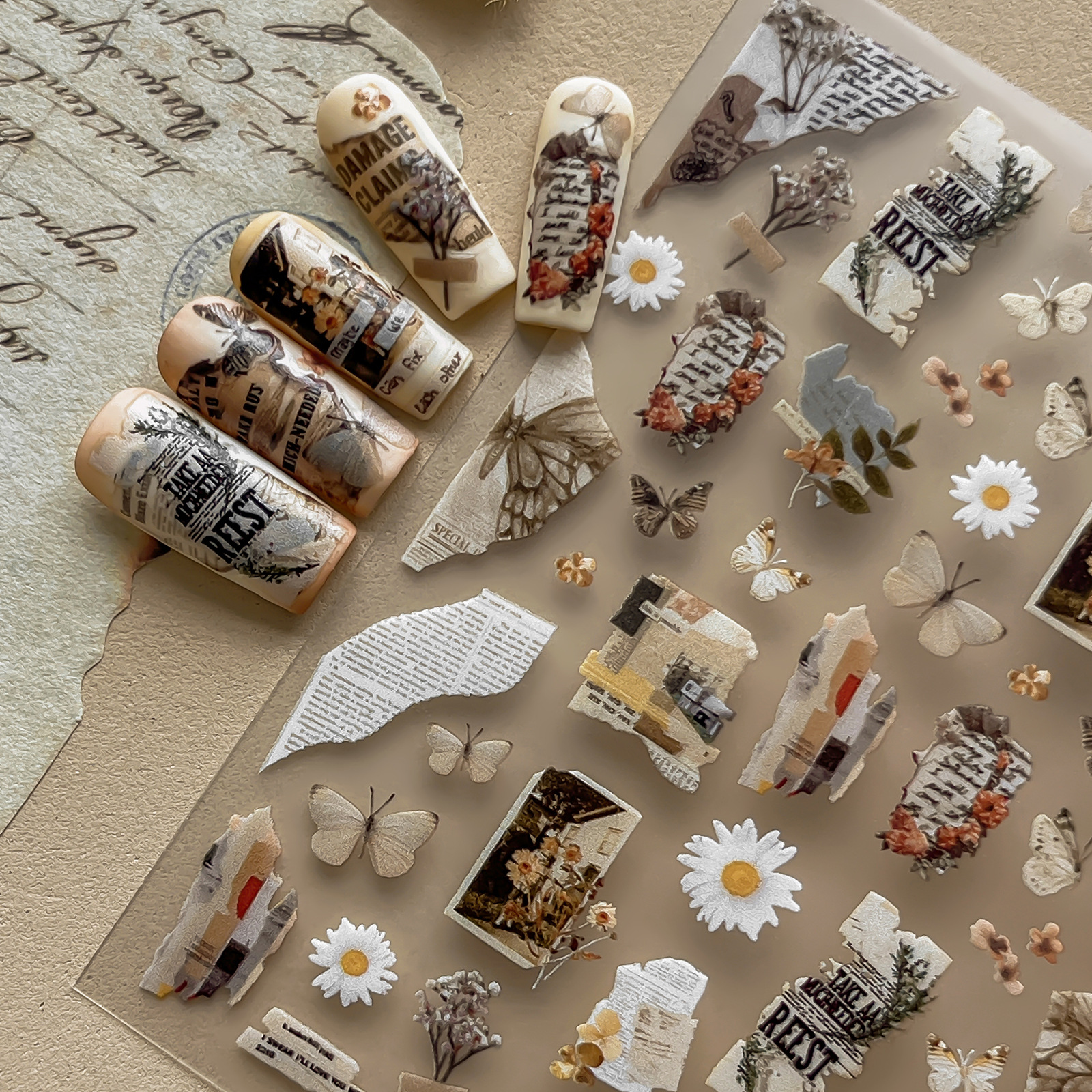 Yitu American retro nail art stickers, daisy and butterfly nail art accessories, nail art stickers from the source manufacturer at wholesale price YT9296