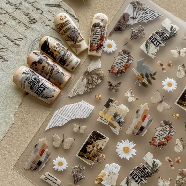 Yitu American retro nail art stickers, daisy and butterfly nail art accessories, nail art stickers from the source manufacturer at wholesale price YT9296