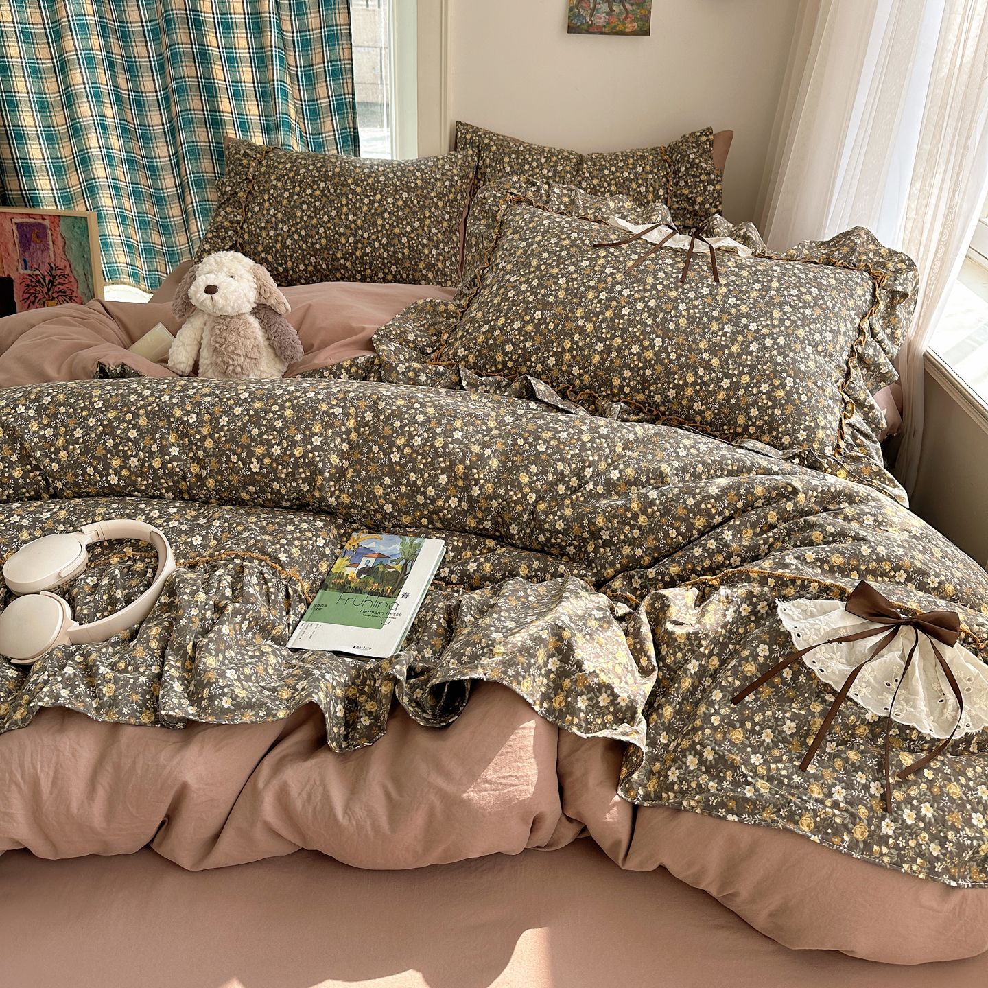 Cama de aire princesa de algodón de encaje de cuatro piezas madre y bebé clase A sábanas de cama desnudas cubierta cama de dormitorio gaza de tres piezas