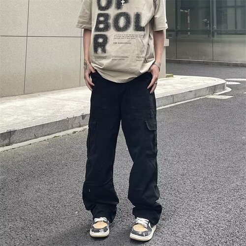 Autumn American retro multi-pocket overalls men's cleanfit fashion brand casual loose pleated wide-leg pants