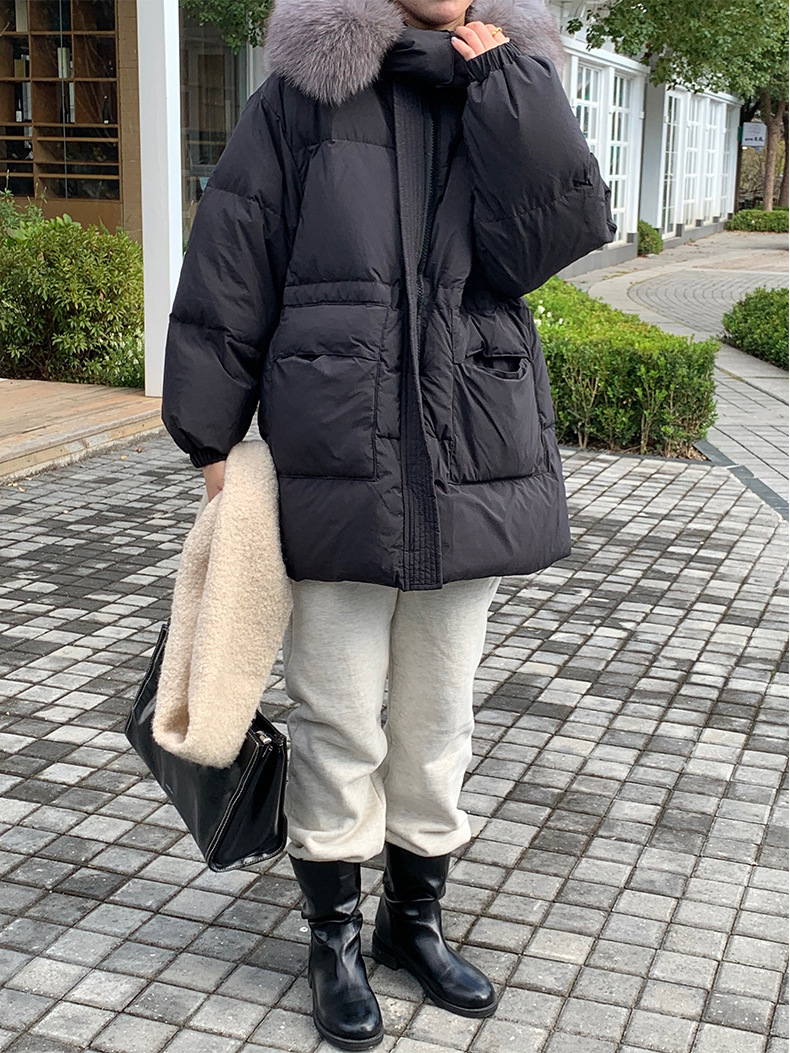 高級韓国風ダウンジャケット レディース ショート丈 2025年冬新作 厚手 フォックスファー襟 ウエストシェイプ 細見え ホワイトダックダウンジャケット