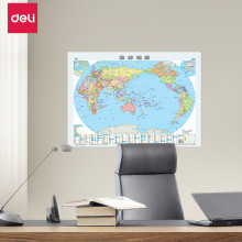 得力18075世界地图纸质地图地理启蒙早教学生墙面装饰挂地图批发