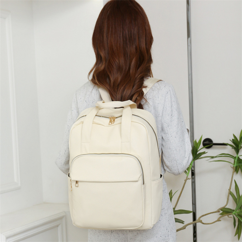 2025 nueva mochila casual de cuero suave para mujer, mochila para computadora de gran capacidad de 15 pulgadas, mochila para estudiantes