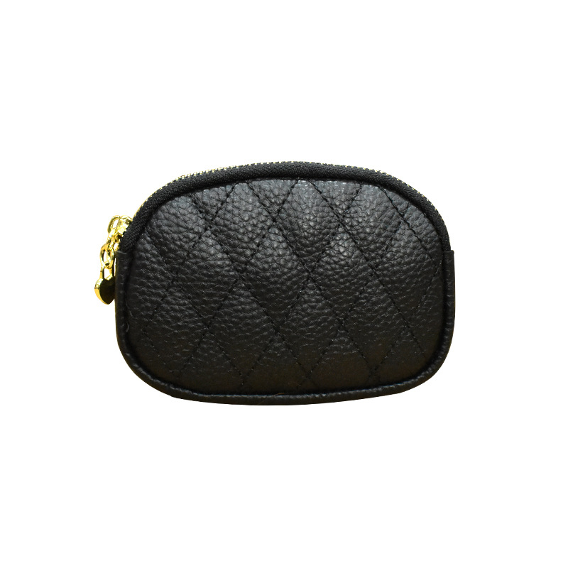 Doble cremallera simple primera capa de piel de vaca monedero mini pequeño europeo y americano clave caso rombo popular pequeña bolsa