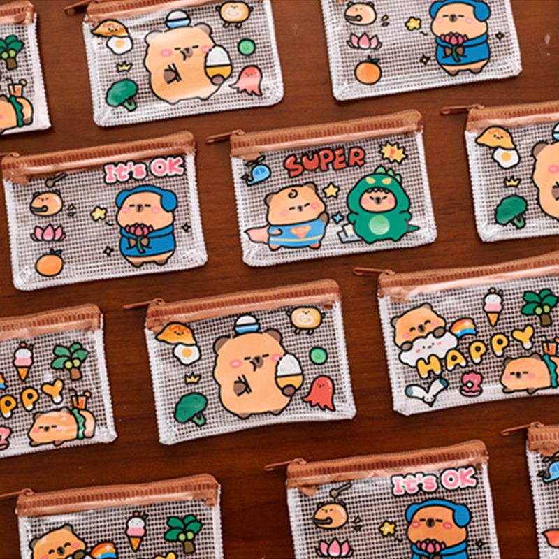 Kapibala bolsa de monedas PVC de dibujos animados linda bolsa de almacenamiento bolsa de cosméticos transparente auriculares portátiles tarjeta estuche para llaves