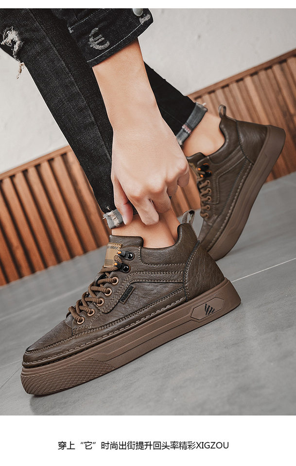 Giày nam cổ trung chống thấm nước chống trơn trượt màu đen, giày thể thao sneaker đa năng đi làm và giải trí, gót 3-5 cm — quần kaki, đen chi tiết 14