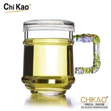 Chikao奇高耐热玻璃大汉杯加厚带盖过滤茶水分离三件杯办公杯
