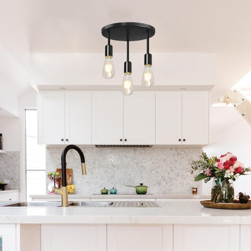 Cross-border American retro industrial style iron restaurant 3-head chandelier bar modern simple black Zhongshan lamps
