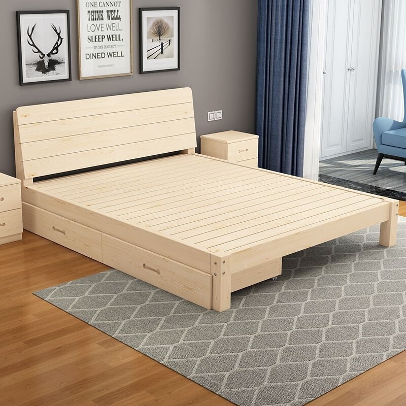 Simple 1.5m solid wood bed for master bedroom, modern 1.8m double bed, rental house bed, 1.2m economical simple single bed Simple 1.5m solid wood bed for master bedroom, modern 1.8m double bed, rental house bed, 1.2m economical simple single bed
