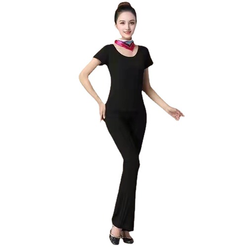 Body suit suit, women's etiquette training, catwalk, slim round neck, boot-cut pants, practice suit, performance suit, dance suit