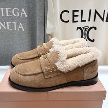 广州专柜品质欧美大牌真皮女鞋2025冬季新款羊皮毛一体保暖乐福鞋