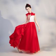 女童古筝服2024新款红色立领中国风超仙民乐演出服儿童古筝礼服裙