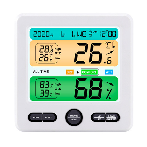 Creative large screen temperature and humidity clock with color alarm home temperature detector electronic digital wall clock