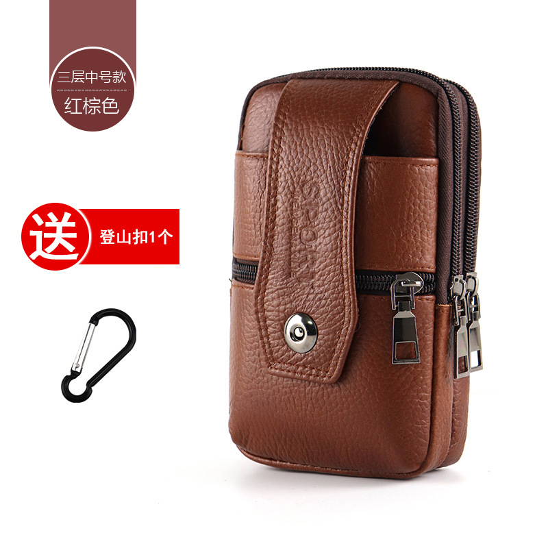 Bolso de cintura de teléfono móvil de mediana edad de cuero genuino cinturón de hombre hebilla vertical multifuncional bolso de teléfono móvil de piel de vaca de 6,5 pulgadas y 7,5 pulgadas