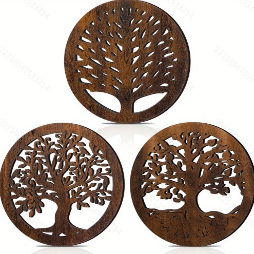 El posavasos del árbol de la vida tiene un juego de tres piezas de color marrón.