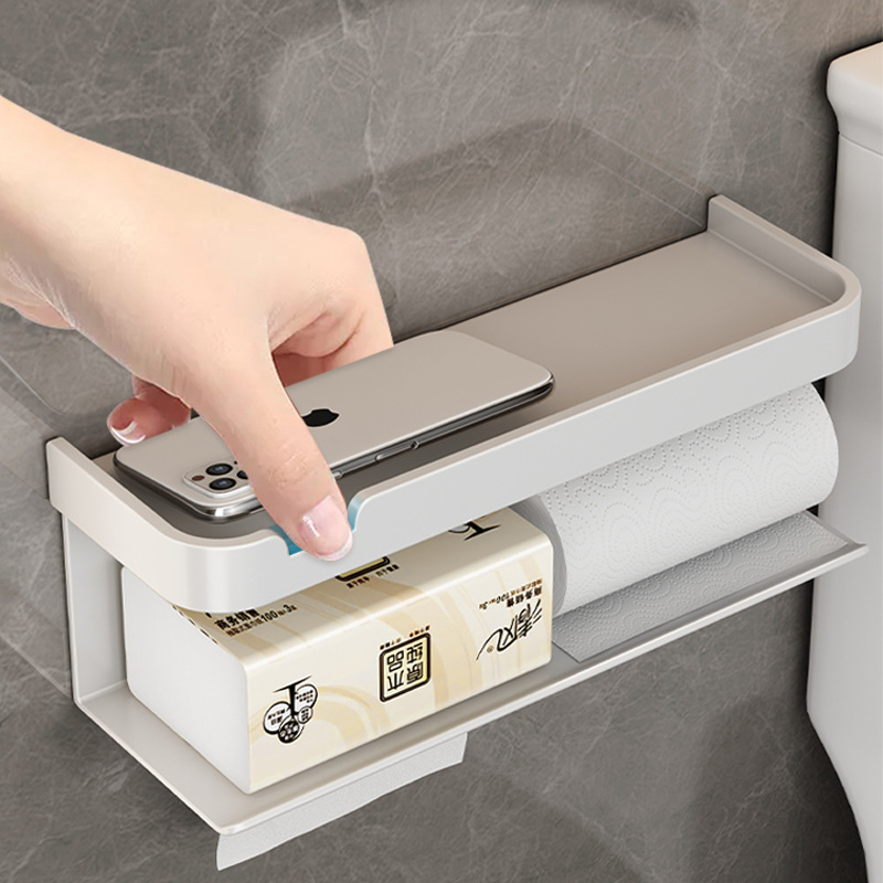 Bathroom tissue box punch-free white extended space aluminum toilet roll paper storage rack bathroom toilet paper holder